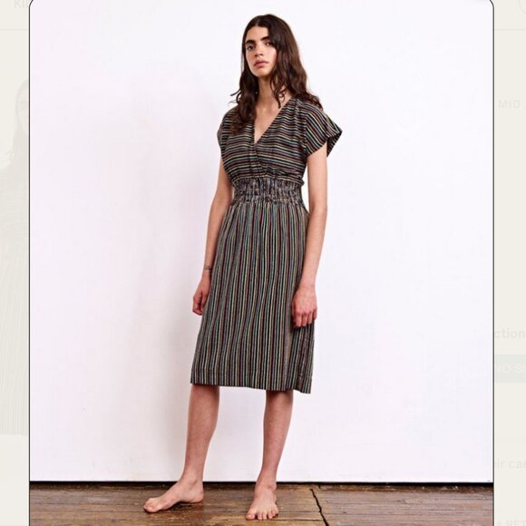 Ace & Jig Striped Clove V-Neck Cap Sleeve Dress In Fete Black Women's Size XS - Picture 1 of 13